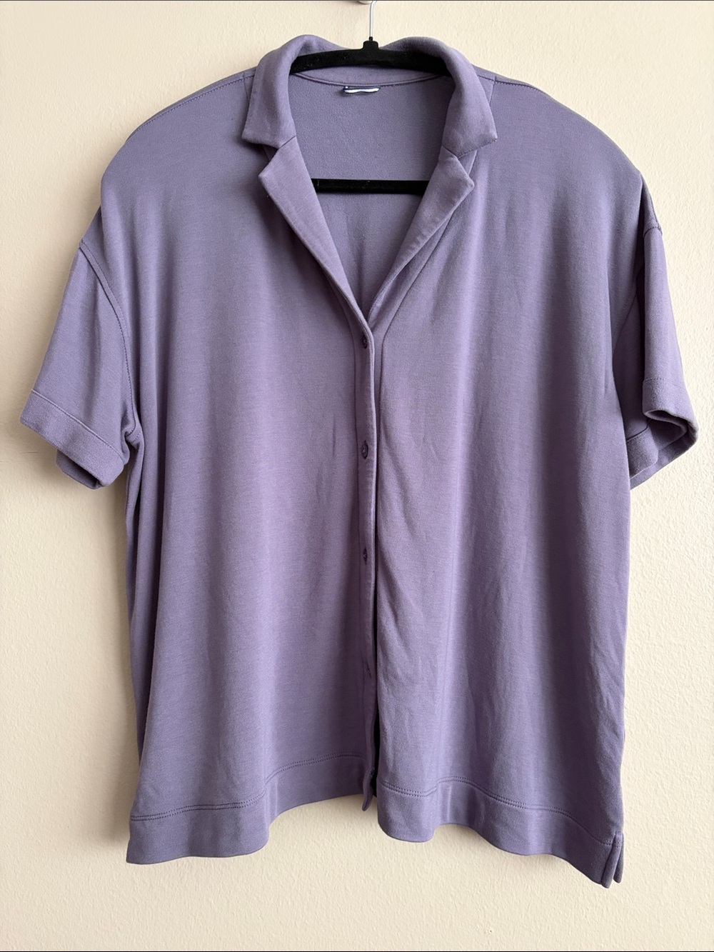 KITACE Dusty Lavender Soft Stretch Knit Camp Collar Button-Up Shirt Size M